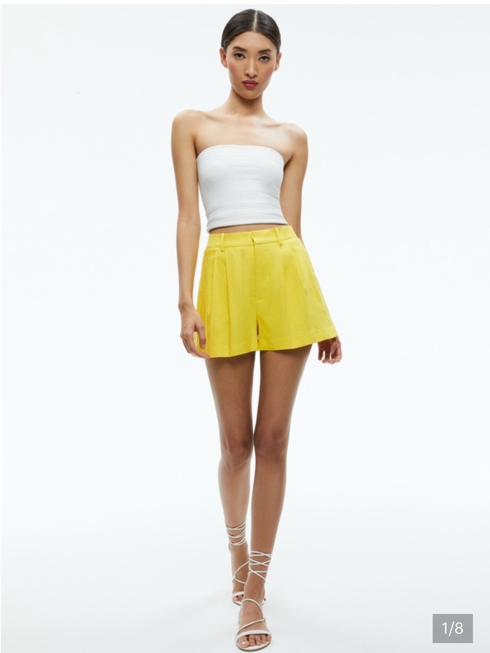 NWT Alice + Olivia Womens High Rise Pleated Shorts Solid Yellow Sz 4